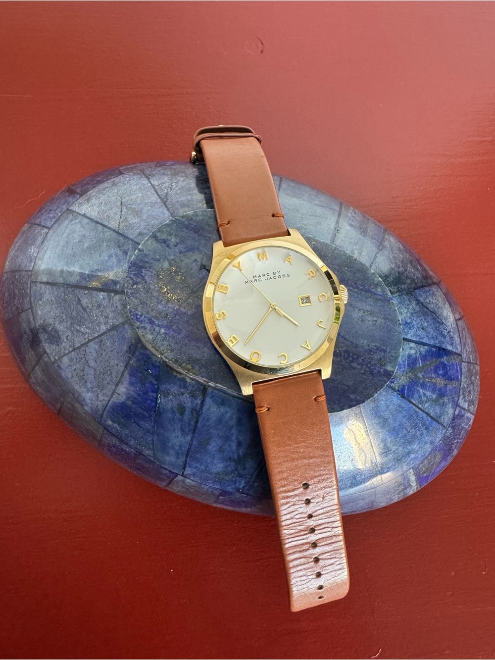 Marc By Marc Jacobs Cognac Leather & Gold White Face Watch Unisex